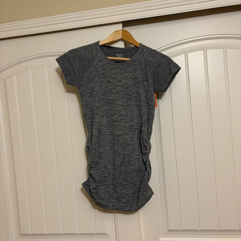 Athleta Speedlight Heather T Shirt XS Xtra Small Heather Gray Short Sleeve Cinch
